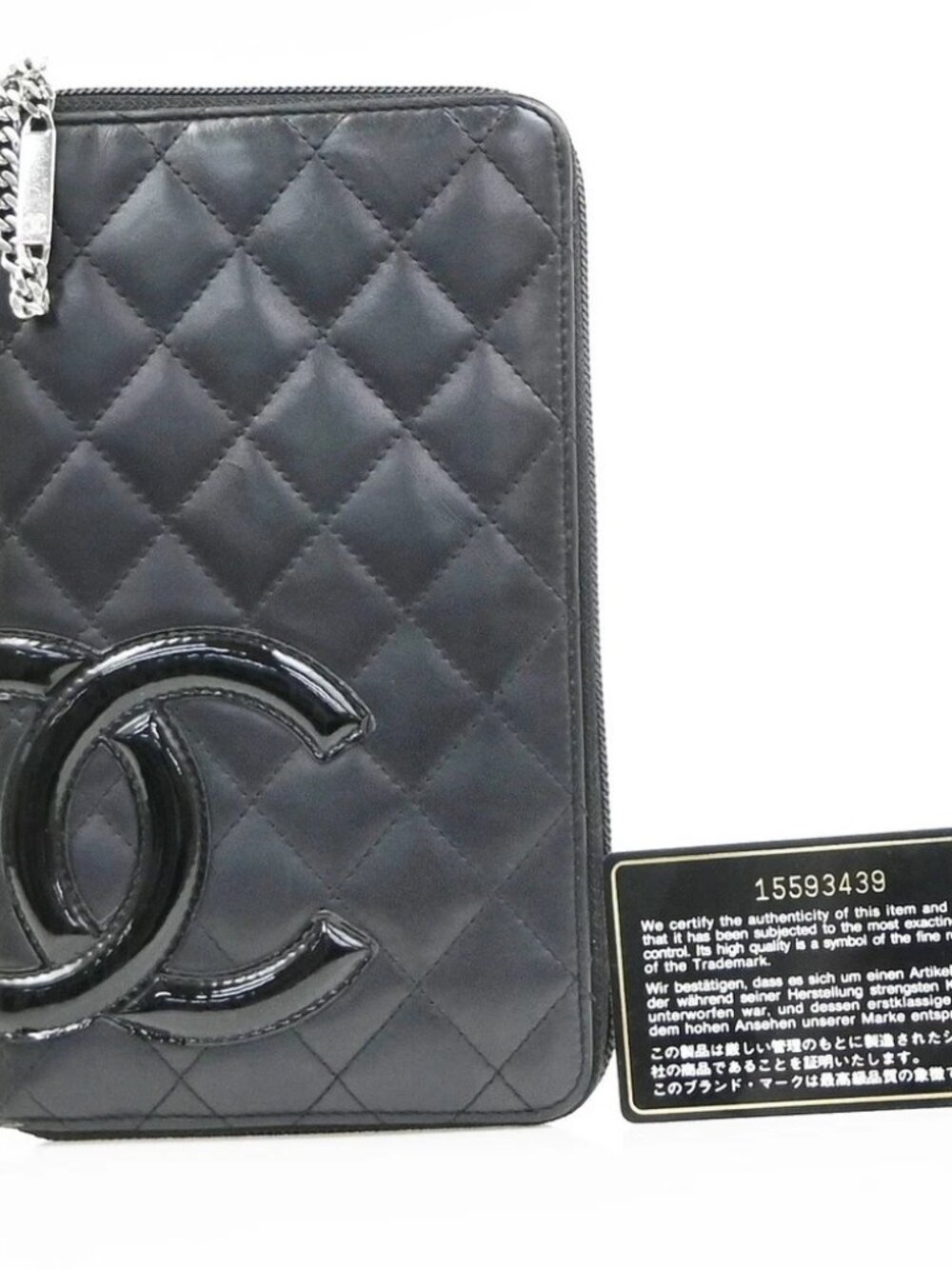 CHANEL CC Cambon Line Zip Around Long Wallet Patent Leather Black Italy 31KD741